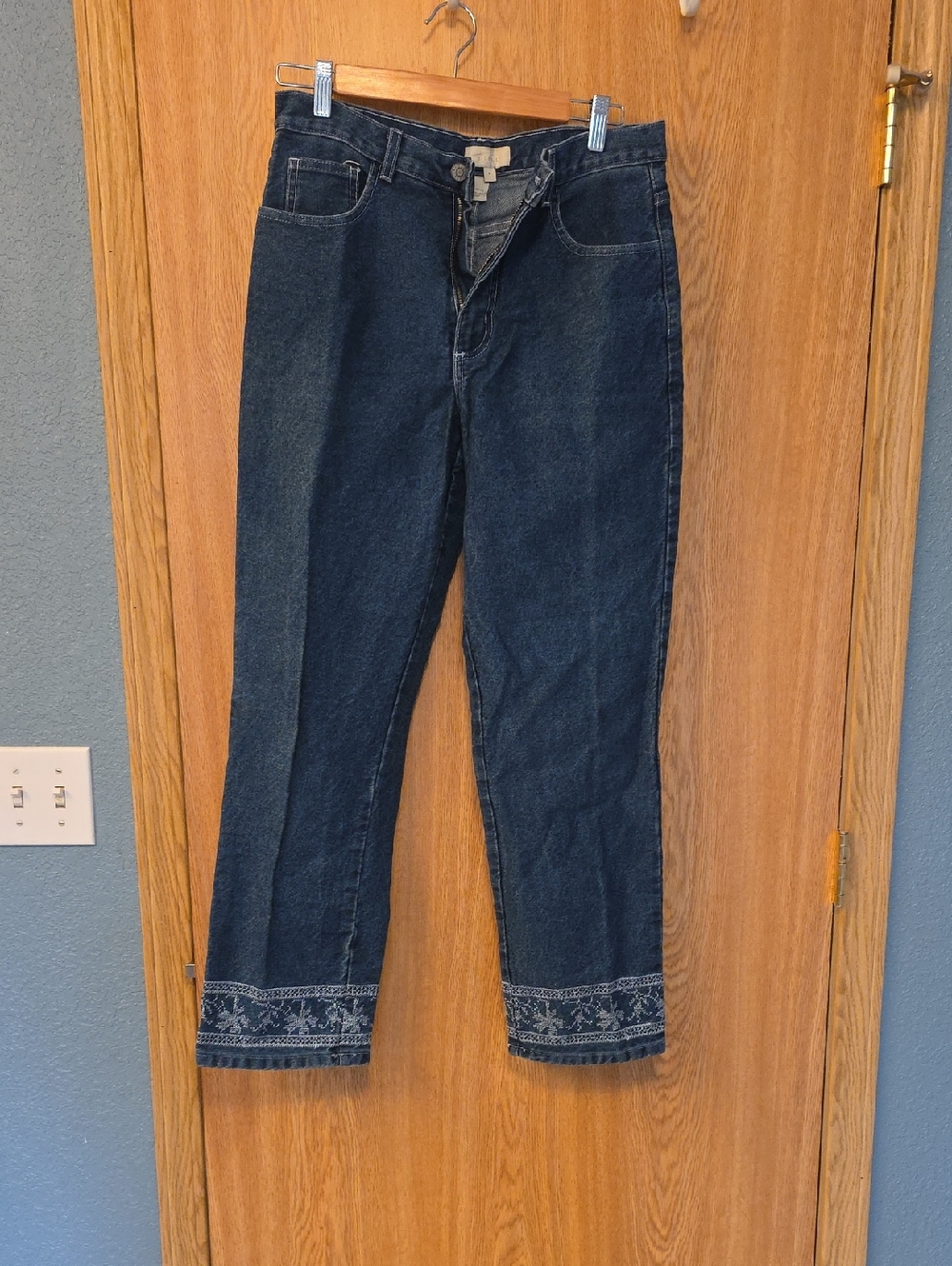 J. Jill Dark Blue Straight Leg Jeans with Embroidered Hem